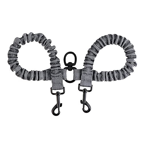 BAOBOTE Pet Double Dog Leash, Shock Absorbing Reflective Bungee Lead Walk 2 Dogs with Ease, 360° Swivel No Tangle Double Dog Walking & Training Leash, Dual Dog Leashs for 6-120lbs Dogs (Grey) - color: Grey