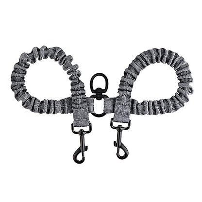 BAOBOTE Pet Double Dog Leash, Shock Absorbing Reflective Bungee Lead Walk 2 Dogs with Ease, 360° Swivel No Tangle Double Dog Walking & Training Leash, Dual Dog Leashs for 6-120lbs Dogs (Grey) - color: Grey