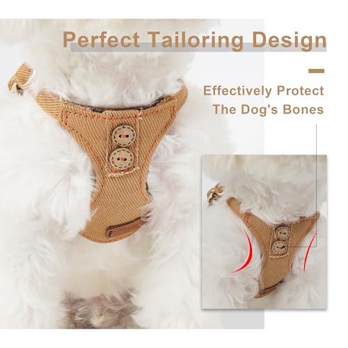 No Pull Dog Harness with Multifunction Dog Leash, Soft Adjustable, Escape Proof, Classic Style, Khaki Camel, S - color: Button-Khaki Camel, size: S