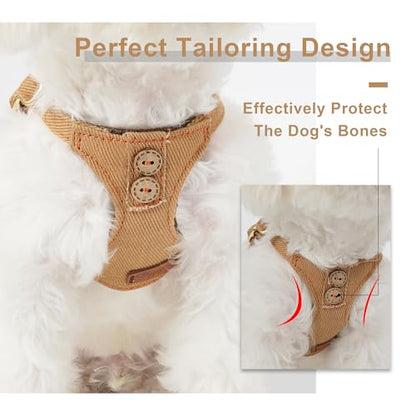 No Pull Dog Harness with Multifunction Dog Leash, Soft Adjustable, Escape Proof, Classic Style, Khaki Camel, S - color: Button-Khaki Camel, size: S