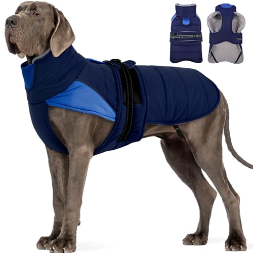 MIGOHI Thermal Large Dog Fleece Jacket - Rainproof Coat for Large Dogs, Thick Dog Winter Coat,Snow Jacket for Dogs Windproof for Hunting Camping,Windy Chilly Days,Doberman,Great Dane,3XL,DarkBlue - color: DarkBlue, size: XXX-Large