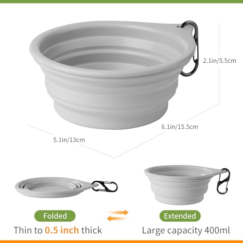 Dog Bowl Pet Travel Collapsible Bowls 2 Pack, Portable Foldable Cats Dogs Water Dish Puppy Bowl for Walking Parking Traveling, Silicone One-Piece Molded Rim No Fall Off or Crack BPA Free - color: Light grey + khaki