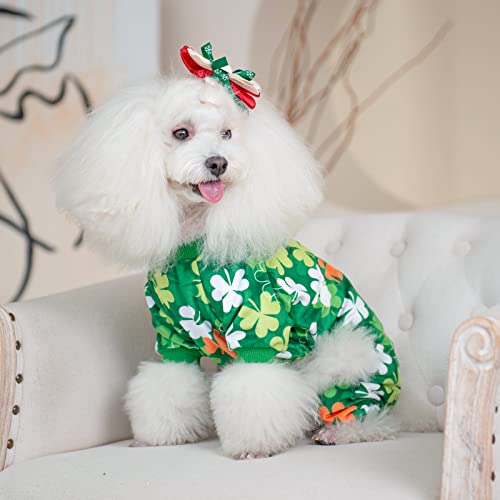CuteBone Clover St.Patrick's Day Small Dog Pajamas Soft Puppy Pjs Fleece Stretchy Onesie Cat Clothes for Daily Wear P275M - color: Clover, size: Medium