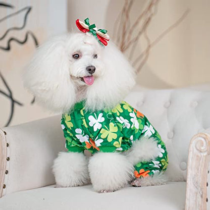 CuteBone Clover St.Patrick's Day Small Dog Pajamas Soft Puppy Pjs Fleece Stretchy Onesie Cat Clothes for Daily Wear P275M - color: Clover, size: Medium