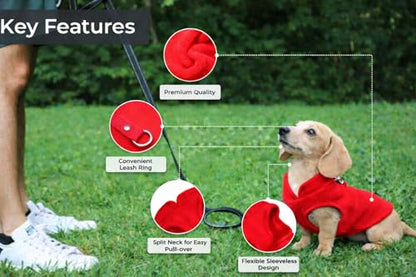JACKO & CO - Fleece Vest Dog Sweater with Leash Ring - Soft, Warm & Lightweight Pullover Coat for Small & Medium Dogs, Puppies & Cats - Cozy Fall/Winter/Spring Pet Jacket (Red, X-Small 2-4lbs) - color: Red, size: XS (2-4lbs)