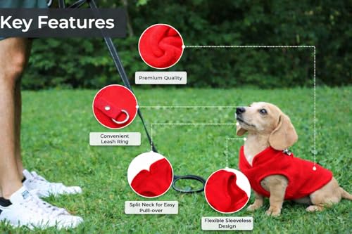 JACKO & CO - Fleece Vest Dog Sweater with Leash Ring - Soft, Warm & Lightweight Pullover Coat for Small & Medium Dogs, Puppies & Cats - Cozy Fall/Winter/Spring Pet Jacket (Red, Small 4-6lbs) - color: Red, size: S (4-6lbs)