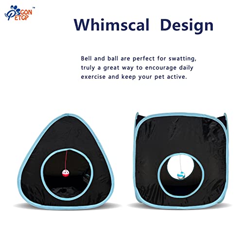 GONPETGP Cat Tunnels for Indoor Cats with Cube Tent Toys Combo, Pop Up Collapsible Crinkle Interactive Peek Hole, Cat Tube with Play Ball and Bell for Kitten, Puppy, Kitty, Rabbit - Set of 3 - color: A-Black