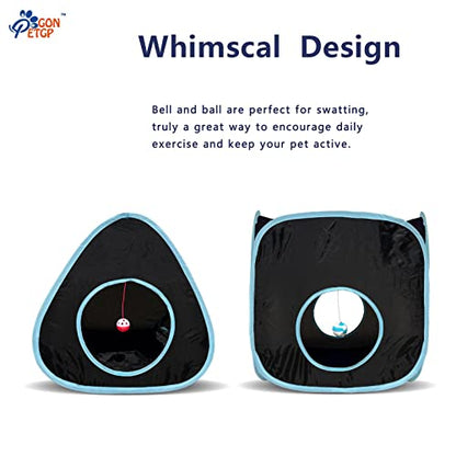 GONPETGP Cat Tunnels for Indoor Cats with Cube Tent Toys Combo, Pop Up Collapsible Crinkle Interactive Peek Hole, Cat Tube with Play Ball and Bell for Kitten, Puppy, Kitty, Rabbit - Set of 3 - color: A-Black