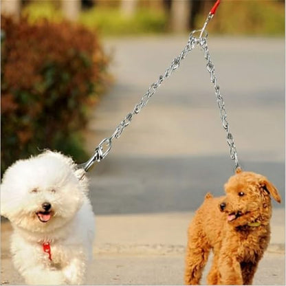 Double Dog Coupler Stainless Steel Leash Splitter Twin Lead Chain for Walking Two Dogs with Dual Swivel Hooks 16 Inch