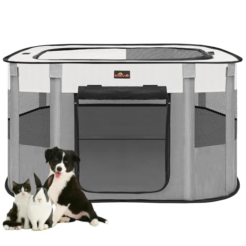 Dog Playpen, Pet Playpen, Foldable Kitten cage Puppy Play Pen, Portable Dog Kennel Tent Crate, Indoor Outdoor Travel Camping Use for Small Animals with Carrying Case (Grey S) - color: Grey, size: S