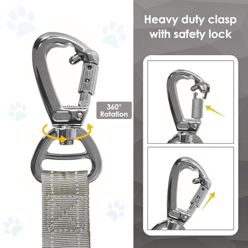 AUBELL Tactical Dog Leash Heavy Duty,4-6ft Reflective Strong No Pull Bungee Leash for Medium Large Dogs with Comfortable Padded Double Handle,Car Seat Belt,360 Degree Rotating Carabiner,Grey - color: M/L-Grey(4-6FT)