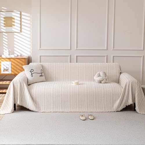 Boho Chenille Couch Cover for Dogs, Non Slip Sofa Cover, Couch Slipcover Covers for 3 Cushion, Furniture Protector with Tassels for Pets Washable, 71"x102", Fishbone Beige - color: Fishbone Beige, size: 71*102 inch