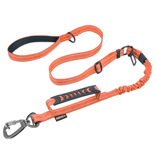 AUBELL Tactical Dog Leash Heavy Duty,4-6ft Reflective Strong No Pull Bungee Leash for Medium Large Dogs with Comfortable Padded Double Handle,Car Seat Belt,360 Degree Rotating Carabiner,Orange - color: M/L-Orange(4-6FT)