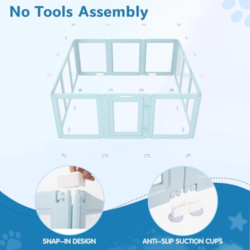 DIY Clear Acrylic Dog Playpen Indoor, Transparent Easy Cleansing Puppy Fence with Suction Cup, Easy-Assemble Indoor Whelping Crate for Small Puppies (23.6" H, 12PCS), Blue - color: Blue, style: 12PCS