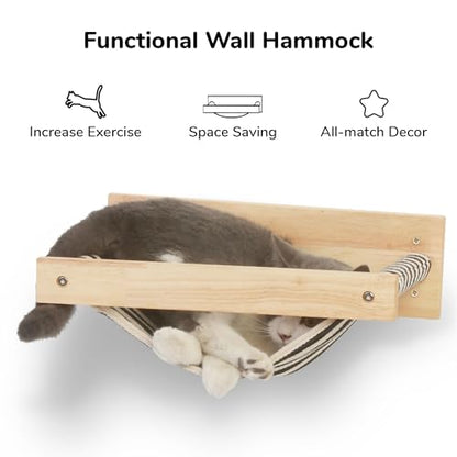 FUKUMARU Hammock Wall Mounted Cat Beds and Perches, Wooden Kitten Walls Furniture, Stable Cats Shelves for Sleeping, Playing, Climbing, and Lounging, Black Stripe