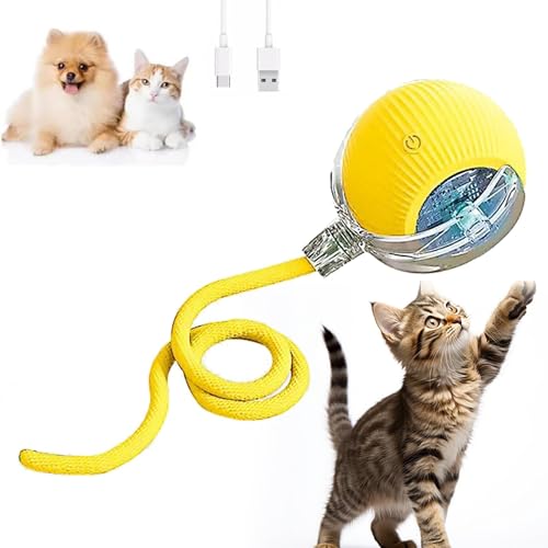 Automatic Interactive Rolling Cats Dog Toys Ball for Indoor- Rechargeable Activate Interactive Dog Pet Toy for Indoor, Self-Playing Automatic Moving Kitten Toys for Cats - color: Yellow
