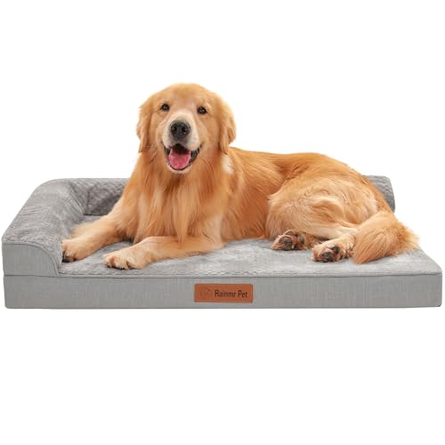 Rainmr Orthopedic Dog Beds for Large Dogs, Memory Foam Dog Beds Large Sized Dogs, Washable Removable Cover, Nonskid Bottom, Waterproof, for Indoor, Outdoor, Crate ＆ Car Use, 41x27x6 Inches, Light Grey - color: Standard Version-Light Grey, size: 41.0"l X 2