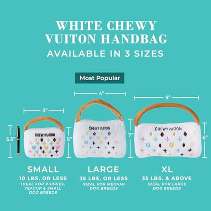 Haute Diggity Dog Chewy Vuiton Handbag Plush Squeaky Dog Toy, Soft Durable Designer-Inspired Stuffed Puppy Chew Toys for Small & Medium Dogs, Machine-Washable (White) Large - color: White Purse, size: Large