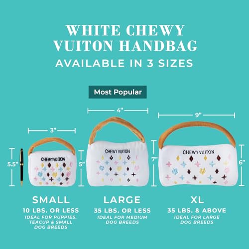 Haute Diggity Dog Chewy Vuiton Handbag Plush Squeaky Dog Toy, Soft Durable Designer-Inspired Stuffed Puppy Chew Toys for Small, Medium & Large Dogs, Machine-Washable (White) XL - color: White Purse, size: X-Large