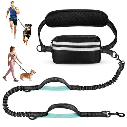Hands Free Dog Leash with Pouch, Crossbody & Waist Leash for Dog Walking, No Pull Heavy Duty Bungee, Padded Handles & Reflective for Large Medium Dogs, Black Blue - size: 1 Leash