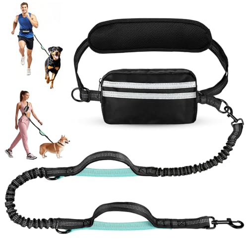 Hands Free Dog Leash with Pouch, Crossbody & Waist Leash for Dog Walking, No Pull Heavy Duty Bungee, Padded Handles & Reflective for Large Medium Dogs, Black Blue - size: 1 Leash