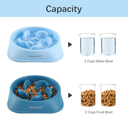 MateeyLife Slow Feeder Dog Bowls 2PCS, Anti-Choking Puzzle Dog Food Bowls, Anti-Slip Interactive Feeding Slow Down Eating, Bloat Stop Maze Dishes for Medium Breeds - color: A-LightBlue&DarkBlue, size: Medium