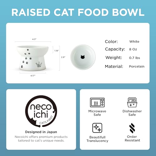 Necoichi Raised Cat Food Bowl – Ceramic Elevated Cat Bowl for Whisker & Neck Fatigue, Dishwasher Microwave Safe – Non-Slip & Anti Vomiting Ergonomic Design (Cats, Regular, 1-Cup Capacity) - color: Cat, size: Small Flat (1 Cup)