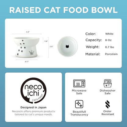 Necoichi Raised Cat Food Bowl – Ceramic Elevated Cat Bowl for Whisker & Neck Fatigue, Dishwasher Microwave Safe – Non-Slip & Anti Vomiting Ergonomic Design (Cats, Regular, 1-Cup Capacity) - color: Cat, size: Small Flat (1 Cup)