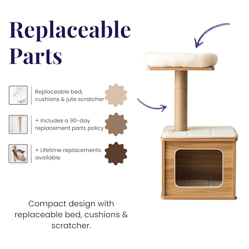 Catry 29.7" Tall 3 Level Laminated Wood Cat Tree with Large Base Condo, 2 Paded Steps, Natural Jute Scratching Post, Sturdy and Easy to Assemble for Small Cat, Brown - color: Brown
