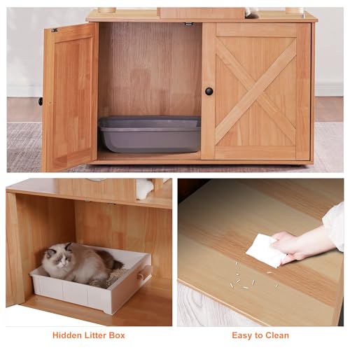 Heybly Cat Tree with Litter Box Enclosure for Indoor Big Cat, Cat Tower for Large Cats 20lbs Heavy Duty, Modern Cat Condo Furniture with Scratching Posts, Walnut HCT110WB - color: Walnut