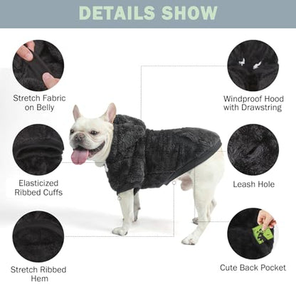 SCENEREAL Fleece Dog Sweaters Hoodie for Small Medium Large Dogs Girls Boys, Plush Fuzzy Dog Clothes Hoodies with Leash Hole, Winter/Fall Puppy Cold Weather Coat, Sherpa Hooded Sweatshirt, Black ML - color: Black, size: Medium-Large