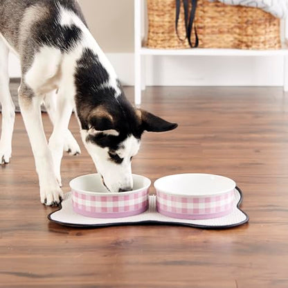 Bone Dry Ceramic Food Bowls, Non-Slip & Dishwasher Safe, Large Set, 7.5x2.4 Pansy Check - color: Pansy Petite Check, size: Large Set, 7.5x2.4"