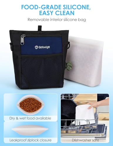 Gobeigo Dog Treat Pouch, Magnetic Closure & Sealable Silicone Bag Insert, 4-Cup Capacity – Belt Clip/Waist Belt/Crossbody Wear, Clicker Included – Great for Pet Training & Walking (Navy Blue) - color: Navy Blue