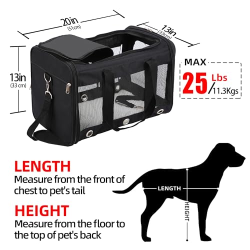 Soft Sided Cat/Dog Carrier，Collapsible Mesh Pets Travel Carriers for Pet/Puppy with Shoulder Strap & Removable Mat，Top Load Small Dogs/Cats Carry Bag Up to 25 Lbs（Black - L） - size: Black L
