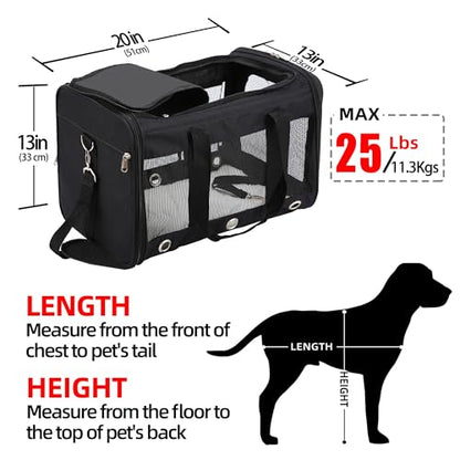 Soft Sided Cat/Dog Carrier，Collapsible Mesh Pets Travel Carriers for Pet/Puppy with Shoulder Strap & Removable Mat，Top Load Small Dogs/Cats Carry Bag Up to 25 Lbs（Black - L） - size: Black L