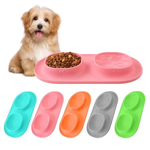 Small Size Puppy Dog Bowls: Food and Water Bowls Set for Small Dogs, No-Spill Non-Skid Dog Dish, Pink - color: Pink