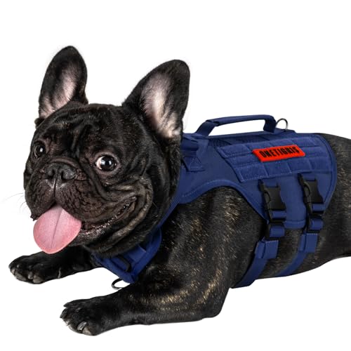 OneTigris Tactical Dog Harness for Small Dogs with Handles, Mesh Design Service Dog Vest Breathable Military Dogs Molle Vests with Handles, Harness for Walking Hiking Training (Blue, XS) - color: Blue, size: XS