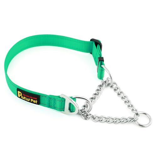 Plutus Pet Martingale Dog Collar with Stainless Steel Chain and Reflective Nylon, Adjustable No Pull Training Collar, for Small Medium, and Large Dogs, Green, S - color: Green, size: Small