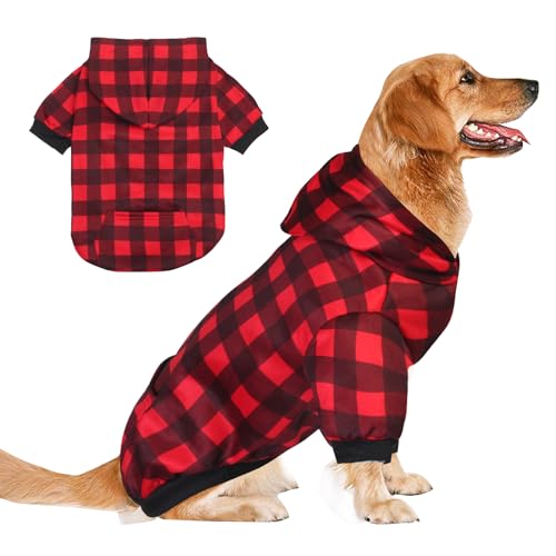Plaid Dog Sweaters Hoodies Sweatshirts for Dogs Cats, Warm and Soft Cold Weater Coats for Christmas (Red, Large/X-Large) - color: Red, size: Large/X-Large