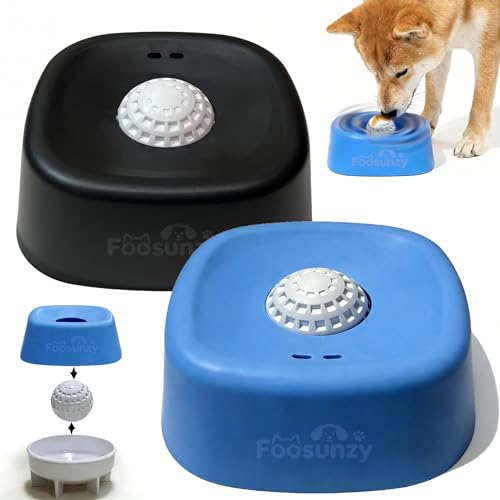 Slow Feeder Dog Bowls for Liquid with Rolling Ball, Interactive Lick Bowl Licking Slow Feeder for Wet Food, Water & Treats Lick Toy for Dogs Cats Large Medium Small (Style1-Black02+Blue) - color: Style1-Black02+Blue