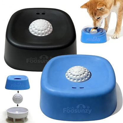 Slow Feeder Dog Bowls for Liquid with Rolling Ball, Interactive Lick Bowl Licking Slow Feeder for Wet Food, Water & Treats Lick Toy for Dogs Cats Large Medium Small (Style1-Black02+Blue) - color: Style1-Black02+Blue