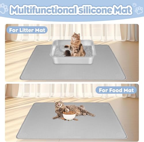 Kalolary Cat Litter Mats, 40" x 28" Extra Large Silicone Cat Mat for Litter Box, Easy to Clean Kitty Litter Trapping Mat, Soft on Kitty Paws, Waterproof, Urine-Proof Kitty Litter Mats for Floor, Grey - color: Grey: 101x71cm