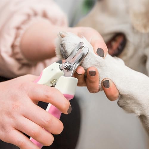 Pet Nail Clippers and Trimmers Set Safety Guard to Avoid Over Cutting Razor Sharp Blades Grooming Tool for All Small Large Dog Cat (Pink) - color: Pink