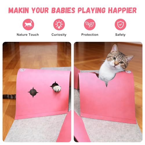 35.4" Large Interactive Felt Cat Activity Play Mat – Ripple Style Hide & Seek Tunnel with Hanging Ball, Foldable Snuffle Mat for Indoor Cats, Kittens, Rabbits, Small Pets, Pink - color: Grey-Pink