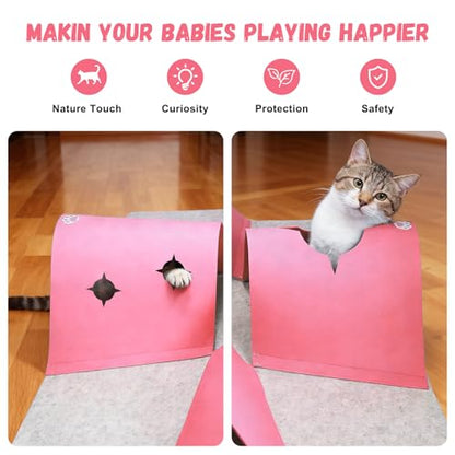 35.4" Large Interactive Felt Cat Activity Play Mat – Ripple Style Hide & Seek Tunnel with Hanging Ball, Foldable Snuffle Mat for Indoor Cats, Kittens, Rabbits, Small Pets, Pink - color: Grey-Pink