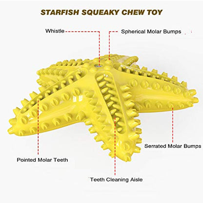 Squeaky Dog Toys - Starfish Natural Teeth Cleaning Toy for Small & Medium Dogs - Yellow - color: Starfish Yellow