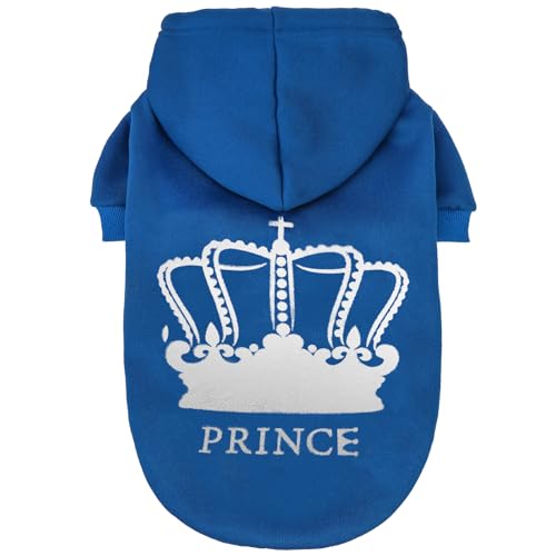 EXPAWLORER Prince Dog Hoodie for Boy - Hooded Doggie Sweater with Leash Hole, Cold Weather Clothes,Sweatshirt with Pocket, Pet Warm Outfit, Winter Coats for XS-XXL Dogs - color: Blue(Prince), size: Large
