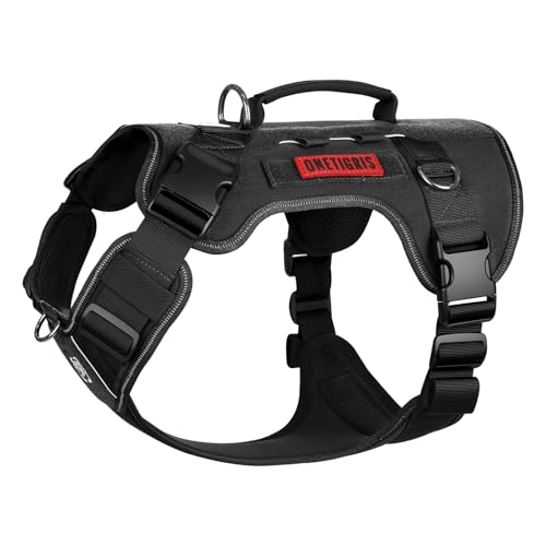 OneTigris No Pull Tactical Dog Harness for Large Dogs, Reflective K9 Working Easy Control Vest with Hook & Loop Panels, Adjustable Dog Vest Harness for Walking Hiking Training - color: Black, size: XL: (N:20"-29", C:31"-40", B.L:11.5", L.L:14.5")