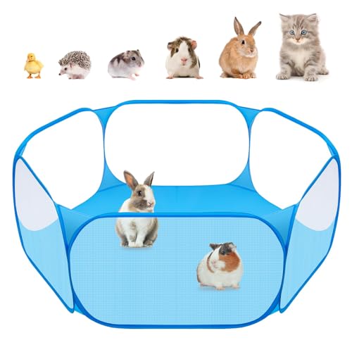 Amakunft Small Animal Playpen, Pop-Up Portable Play Yard for Guinea Pigs, Rabbits, Hamsters, Hedgehogs, Foldable Exercise Fence with Breathable Mesh for Indoor Outdoor Use - color: Blue