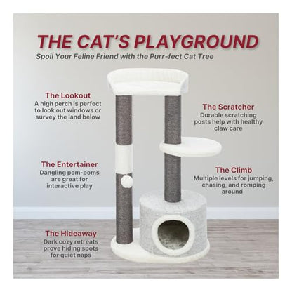TRIXIE Pilar Cat Scratching Post 39.4 Inch - with Durable Sisal Rope (Gray) and Condo, Two Platforms, Top Platform with Backrest & Dangling Cat Toy - in Gray - color: Pilar